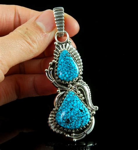 Spider Web Kingman Turquoise Double Stone Pendant Turquoise Stone