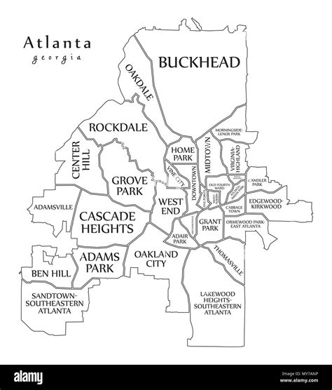 Modern City Map Atlanta Georgia City Of The Usa With Neighborhoods