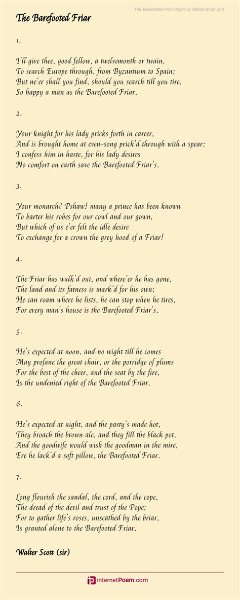 The Barefooted Friar Poem By Walter Scott Sir