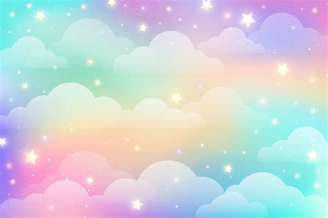 Rainbow Unicorn Background With Clouds And Stars Pastel Color Sky