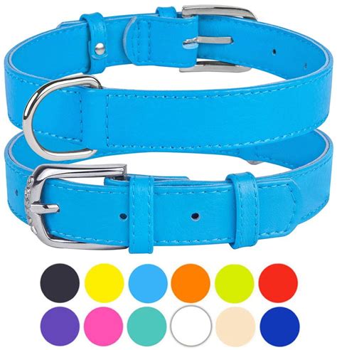 Leather Dog Collar Puppy Collars For Small Dogs Soft Padded Light Blue