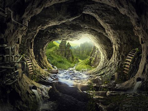 Download Heaven Tunnel Cave River Water Current 1152x864 Wallpaper