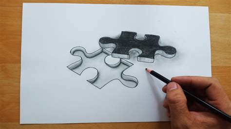 How To Draw Jigsaw Puzzle 3d With Missing Piece Youtube