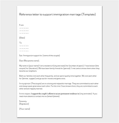 Free Reference Letter To Support Immigration Marriage Docformats