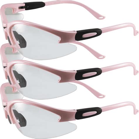 3 pair cougar safety glasses light pink frame clear lens ansi girl gear
