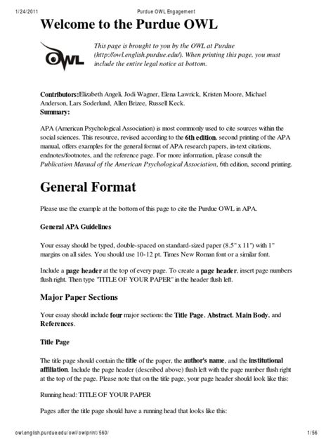 Owl purdue apa conference paper. Purdue Owl Writing Lab Apa. Apa Reference Page Sample.