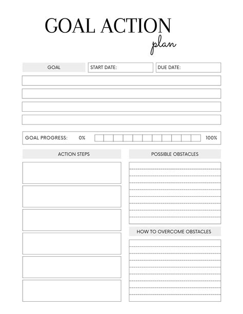 Printable Goal Action Plan Low Ink Etsy