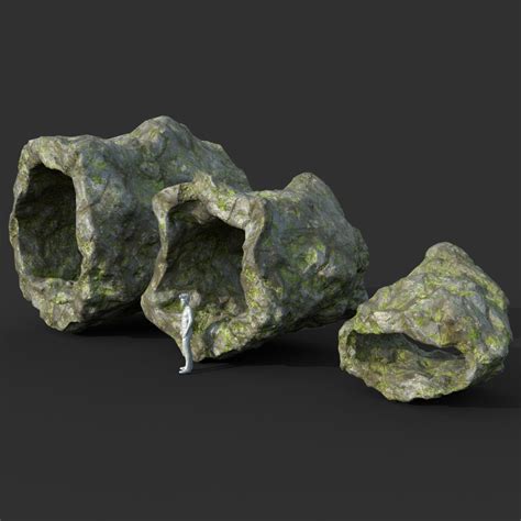 Artstation Low Poly Cave Modular Mossy Rock Casual Package Game Assets