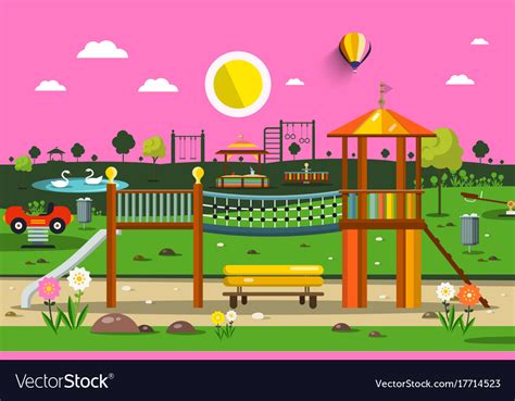 Empty Park With Playground Sunset Nature Scene Vector Image