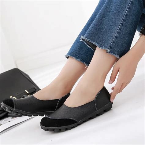 Genuine Leather Women Flats Shallow Slip On Loafers Female Ballet Shoes