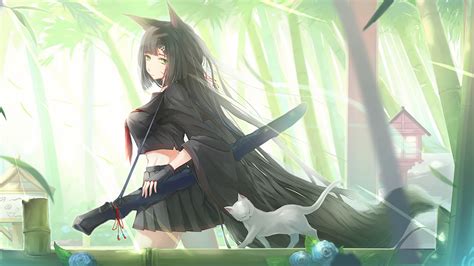 Download 1920x1080 Anime Girl Fox Girl Katana Neko