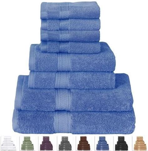 Set of pink bath towels on blue wooden background. Blue 8-Piece Cotton Bath Towel Set Luxury in Electric Blue ...