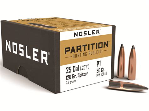 Nosler Partition Bullets 25 Cal 257 Diameter 120 Grain Spitzer Box