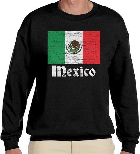 Amdesco Mens Flag Of Mexico Faded Mexican Flag Crewneck Sweatshirt Clothing