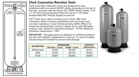 Clack Corporation Retention Tanks Water Softner Parts