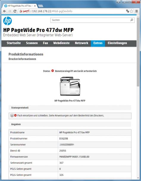 1 produktmeinung voraussichtlich verfügbar ab 22. Druckertest: HP Pagewide Pro 477dw: Der HP-Webserver (EWS ...