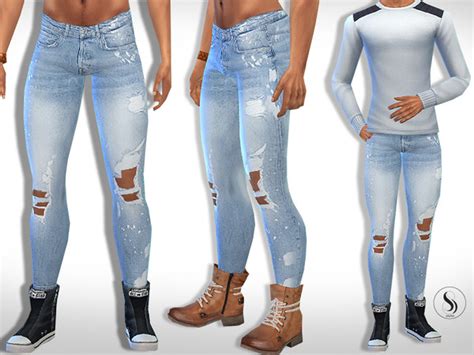 Men Splashed Effect Fit Jeans By Saliwa At Tsr Sims 4 Updates