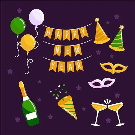 Free Vector Hand Drawn New Year Party Element Set
