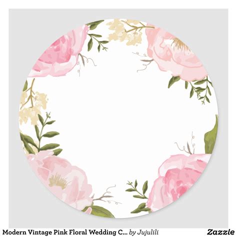 Modern Vintage Pink Floral Wedding Custom Favor Classic Round Sticker