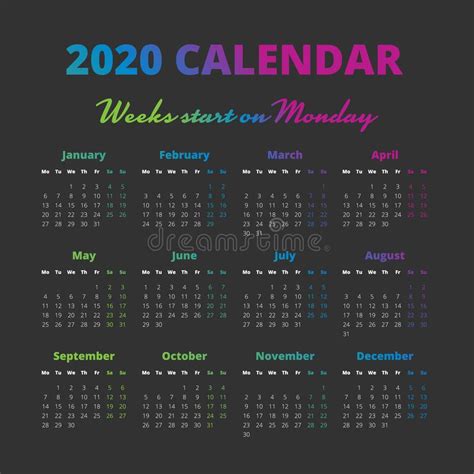 Simple 2020 Year Calendar Stock Vector Illustration Of Number 120279156