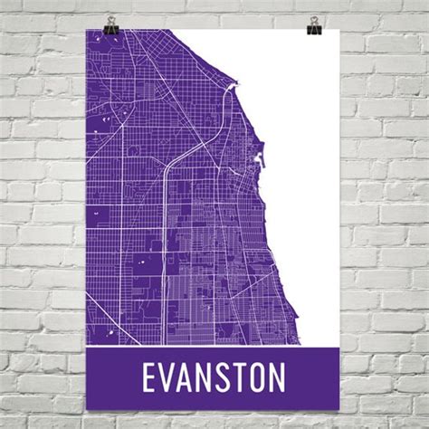 Evanston Illinois Map Evanston Art Evanston Print Evanston Etsy