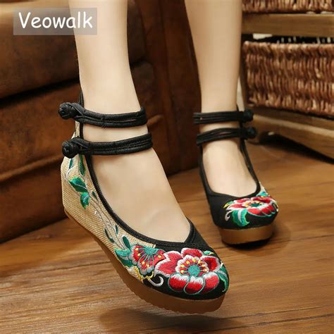 Buy Veowalk Chinese Style Cotton Fabric Casual Flats Women Hibiscus Flowers