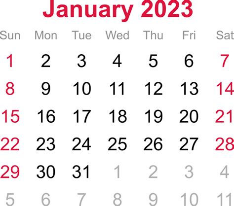 Calendario De Enero De 2023 Sobre Fondo De Transparencia 12707627 Png