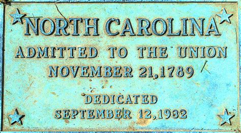 North Carolina Admitted To The Union Plaque 3 Photograph By Arthur