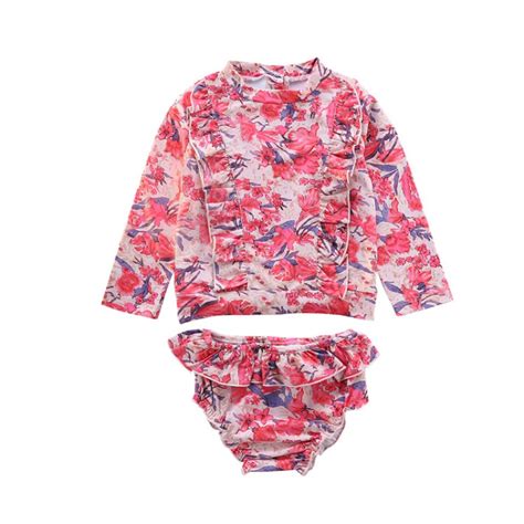 Floral Print Kids Bikini Long Sleeve Baby Girls Swimsuit For Children