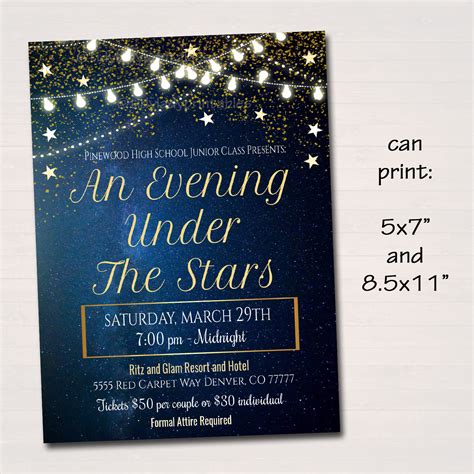 Editable Prom Dance Invitation Starry Night Gold Glitter An Etsy Uk