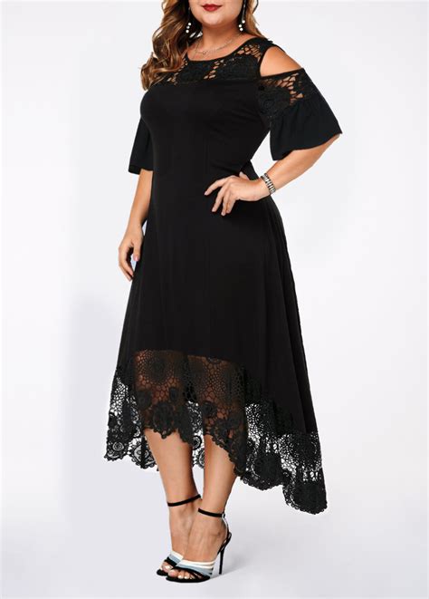 Black Cold Shoulder Lace Patchwork Plus Size Dress Plus Size Black Dresses Plus Size Dress