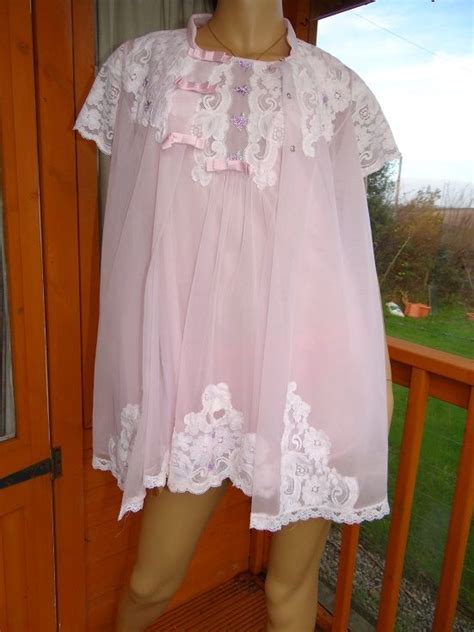 Vintage Double Layer Baby Doll Nightie And Negligee Set