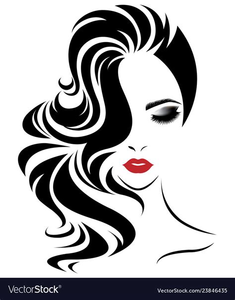 Women Long Hair Style Icon Logo Women Face Vector Image