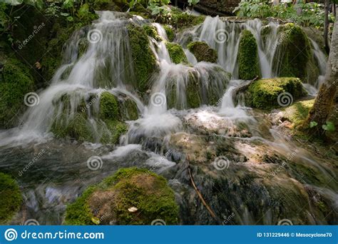 Cascade With Rocks And Moss In Plitvice National Park Croatia Stock