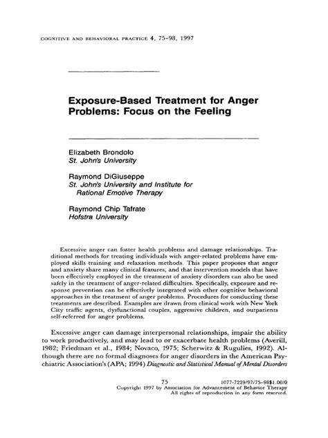 Exposure Based Treatment For Anger Problems Focus On The Feeling Pdf Anger Anxiety