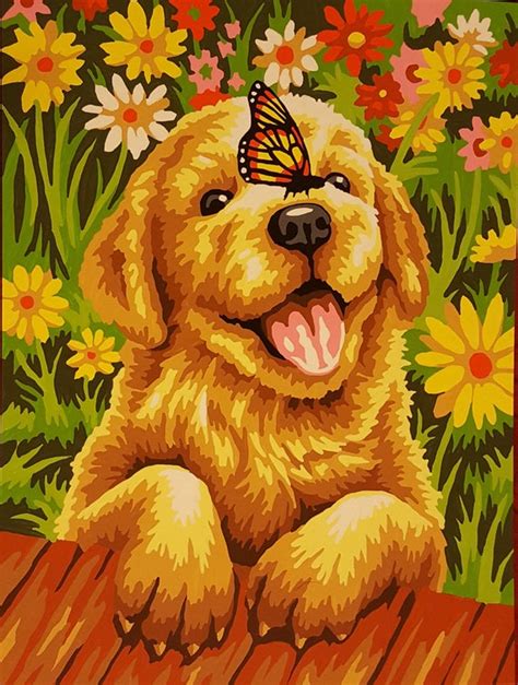 Golden Retriever Puppy With Butterfly On Nose Painting