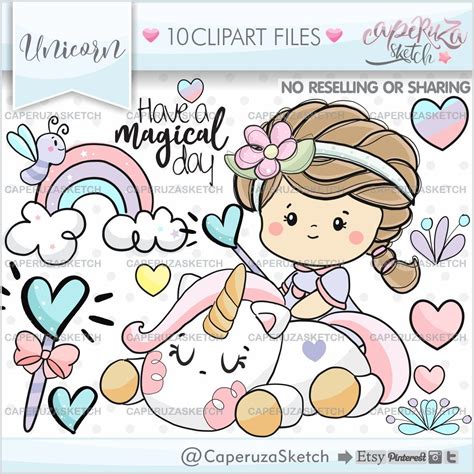 Unicorn Clip Art Unicorn Clipart Commercial Use Princess Etsy