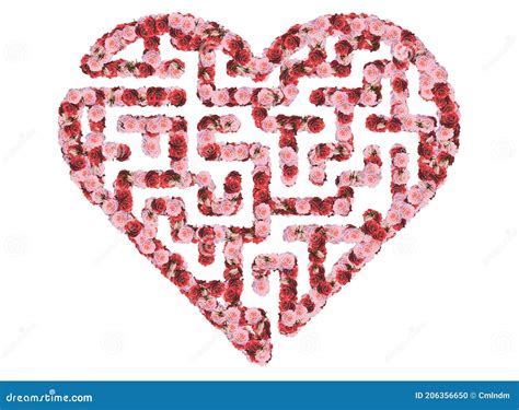 Heart Shaped Labyrinth Or Maze Made Of Pink And Red Roses Stock Photo