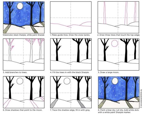 How To Draw Winter Trees Step By Step Lineartdrawingsplantsgreen