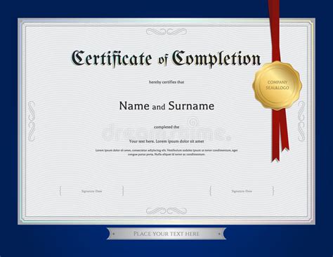 Certificate Of Completion Template With Blue Border Stock Vector