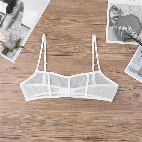Womens Sheer Mesh Bralette Wire Free Unlined Bra Sexy See Through