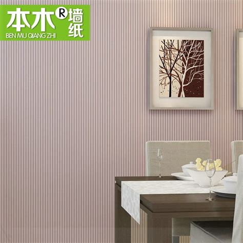 Modern Brief Vertical Stripe Non Woven Wallpaper Flock Printing Pearl