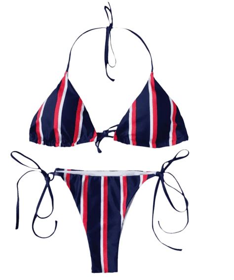 bikini navy blue striped bandage sexy two piece swimsuit with thong brazilian high waist