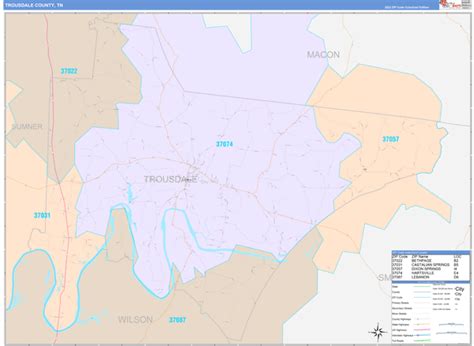 Trousdale County Tn Zip Code Maps Color Cast