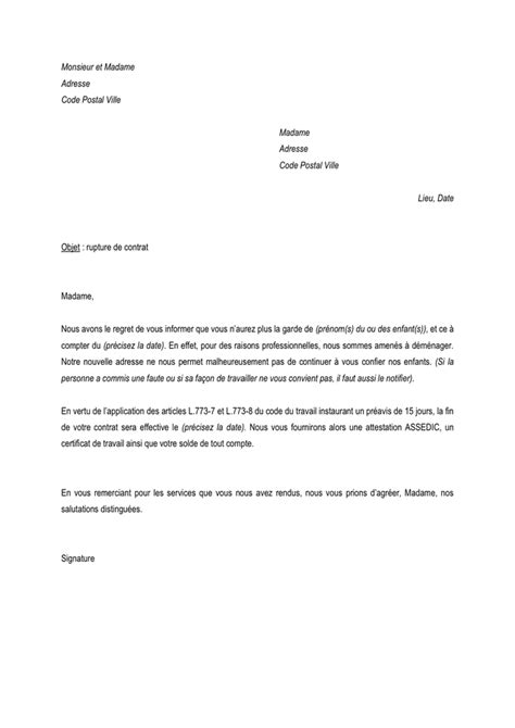 Assistante Maternelle Mettre Fin Au Contrat DOC PDF Page 1 Sur 1 78592