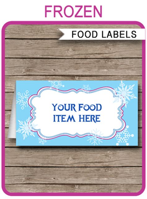 frozen party food labels place cards winter theme