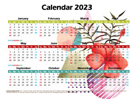 12 2023 Free Printable Yearly Calendar Watercolor Premium