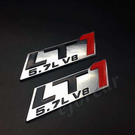 2pcs Chrome Metal Lt1 57l V8 Engine Emblem Badge Sticker Camaro