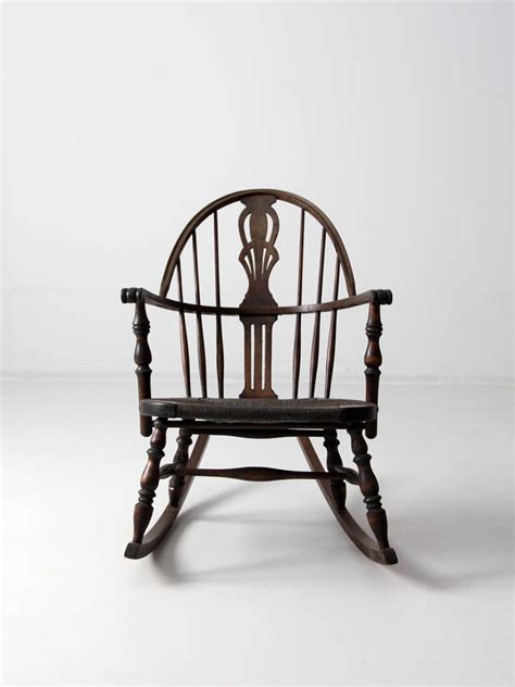Antique Windsor Rocking Chair Woven Seat Rocker Etsy