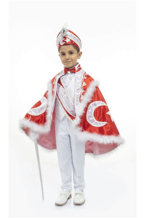 Emir Sünnet Kıyafetleri Ay Yıldız Türk Bayraklı Pelerin Sünnet Kıyafeti
